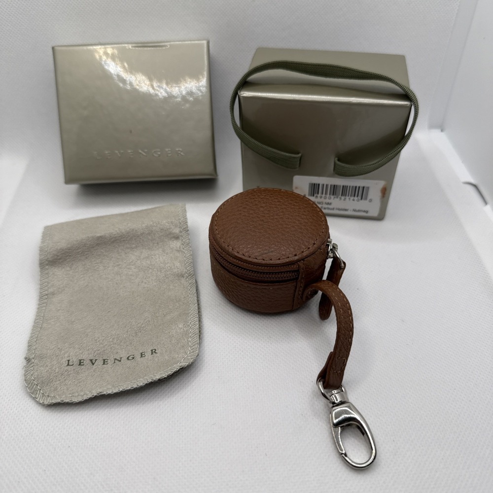 Levenger Zip-n-Store Earbud Accessory Holder Nutmeg Leather Box Issues‎